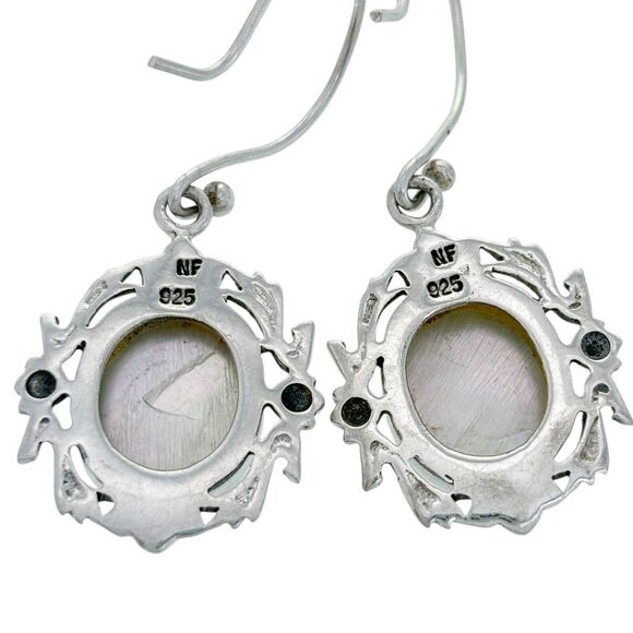 Vintage NF Sterling Silver 925 Mother of Pearl Dangle Earrings - Picture 3 of 5